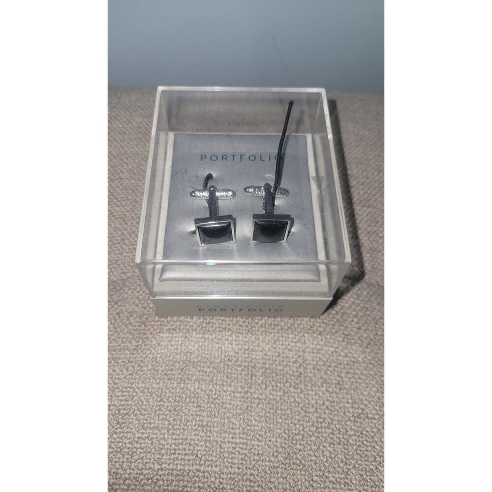Perry Ellis Portfolio Silver And Black Cuff Links
